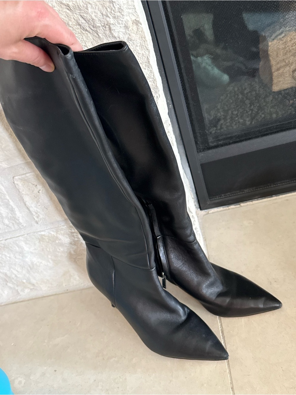 Marc Fisher Black Pointed-Toe Knee-High Heeled Boots